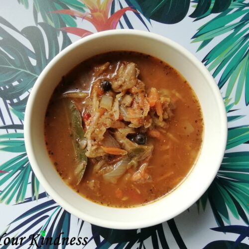 The Oyster Mushrooms “tripe” soup with tomatoes