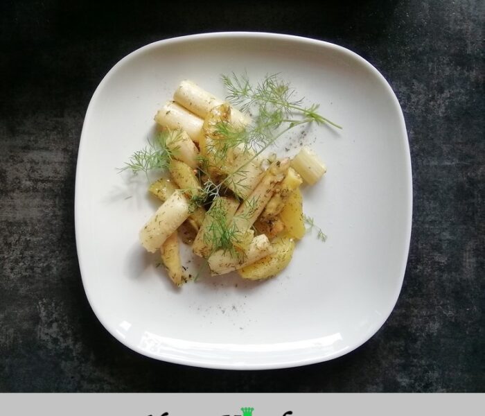 Baked white asparagus with potatoes